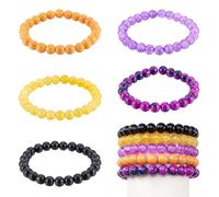Boutigem 5Pcs Halloween Glass Crystal Beads Bracelet Purple & Yellow Glass Stone Beads Bracelets Boho Beaded Bracelets For Women Men