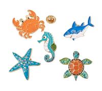 Boutigem 5Pcs Sea Animal Enamel Pins for Backpack, Cute Cartoon Ocean Animal Crab Starfish Sea Horse Shark Turtle Brooch Badges, Marine Life Creature Series Lapel Badges for Bags Hats Clothes Decor