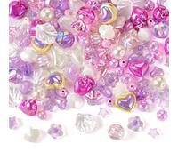 Boutigem 60Pcs Acrylic Assorted Beads Purple Bowknot Star Heart Candy Plastic Loose Beads for Bracelet Necklace Jewelry Making DIY Crafts