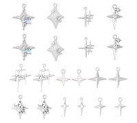 Boutigem 64Pcs Tibetan Four-pointed Star Charms Antique Silver North Star Charms with Rhinestone Celestial Metal Pendants for DIY Crafts Earring Necklace Bracelet Jewelry Making