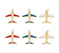 Boutigem 6Pcs Airplane Charms Brass Enamel Plane Pendants 3D Flight Aircraft Charms with Jump Rings for DIY Crafts Bracelet Necklace Keychain Jewelry Making