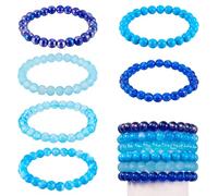 Boutigem 6Pcs Blue Crystal Gemstone Beads Stackable Bracelet 8mm Summer Boho Glass Bead Stretch Bracelets For DIY Women Men Bracelet Making