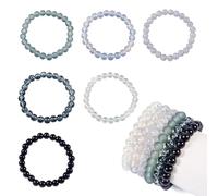 Boutigem 6Pcs Glass Crystal Beads Stretch Bracelet Black & White Boho Beaded Bracelets 8mm Handmade Glass Gemstone Beads Bracelet for Women Men