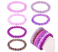 Boutigem 6Pcs Purple Glass Crystal Beaded Stretch Bracelets 8mm Crystal Stone Beads Stackable Bracelet Boho Bracelets For Women