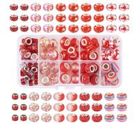 Boutigem 72Pcs Red Large Hole European Beads Set Transparent & Opaque Rondelle Loose Spacer Beads Bulk for Bracelet Earring Jewelry Making DIY Crafts