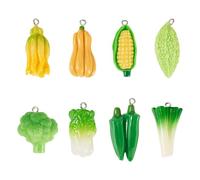 Boutigem 8Pcs 3D Resin Vegetable Pendants Assorted Corn Pepper Broccoli Cabbage Charms Imitation Food Pendants with Loop for DIY Keychain Necklace Bracelet Earring Jewelry Making
