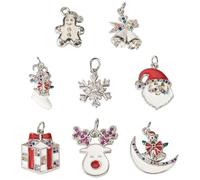 Boutigem 8Pcs Enamel Christmas Charms Brass Micro Pave Cubic Zirconia Xmas Pendants Christmas Bell Gingerbread Man Sock Gift Box Snowflake Deer Santa Claus Charms for DIY Necklace Earring Making