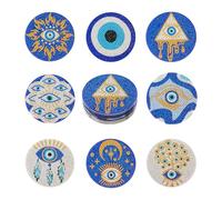 Boutigem 8Pcs Evil Eye Diamond Paintings Coasters Blue Eye Diamond Art Coasters 5D Diamonds Painting Cup Mat With Holder for Halloween Home Office Table Decor
