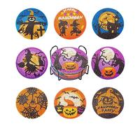 Boutigem 8Pcs Halloween Diamond Painting Coasters Kits Bat Spider Web Hat Pumpkin Cup Mat for DIY Party Home Diamond Art Craft Making Decor