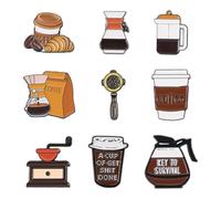 Boutigem 9Pcs Coffee Theme Brooch Enamel Pins Coffeepot Bean Filter Slag Trap Croissant Coffee Cup Lapel Badge Pins Barista Drink Brooch Badges for Backpacks Bags Hats Clothing Decorative Supplies