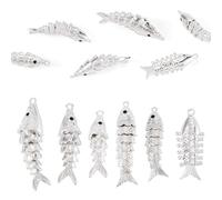 Boutigem Brass Fish Charms Cubic Zirconia 3D Articulated Koi Fish Charms Sea Animal Pendants for DIY Earring Necklace Keychain Jewelry Making, 8.5-13mm wide, 30-40mm long, 7-11mm thick, Non-Precious