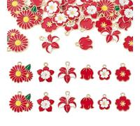Boutigem Flower Enamel Charms Spring Floral Pendants Colorful Tulip Sakura Cherry Blossom Daisy Rose Metal Dangle Charms Cute Hang Ornament for DIY Crafts Jewelry Making, Enamel, No Gemstone