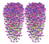 Boutihao 4 Pcs Artificial Hanging Flowers, UV-Resistant Faux Flowers Silk Morning Glory Trailing Vines,Artificial Hanging Plants Outdoor,for Garden Yard Patio Indoor Outdoor Decoration (Red+Purple)