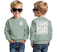 BOUTIKOME 3rd Birthday Boys Sweatshirt Young WILD Three Print Pullover Siblings Kids Long Sleeve Shirt Baby Outfits Third Birthday Jumper Autumn Winter Baby Clothing, Green, 3 Jahre