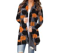 BOUTIKOME Women's Halloween Cat Pumpkin Cardigan Long Sleeve Open Front Knit Outwear Over Coats Plus Size Knit Sweater Top, Dark Gray-1, XXL