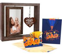 BOUTIKS Father's Day Wooden Picture Frame - 4x6 Double Sided Rotating Design - with 3D Pop Up Greeting Card - Birthday Gift (Dad, Brown, 4X6)