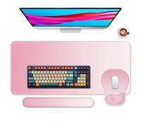 Boutilon Mouse Pad Set,Desk Writing Pad with Wrist Rest, Ergonomic Wrist Support Mouse Pad, Keyboard Wrist Rest, Cup Coaster for Gaming Working Home Office (Rose Pink)