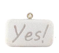 Boutique De FGG Mini Beaded Clutch Purses for Women Formal, Wedding Guest Pearl Evening Clutch Bag, Vintage Hardcase Handbag, White Yes I Do, Mini