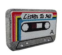 Boutique De FGG Retro Crystal Clutch Purses for Women Luxury Rhinestone Evening Bag Novelty Formal Party Clutch Handbag,Mini, Listen to Me, S