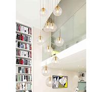 Boutique Decoration Minimalist Staircase Long Chandelier Multi Lights Creative Living Room Loft Chandelier Duplex Hollow Hotel Villa Stairwell High Ceiling Pendant Light Clear Glass