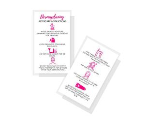 Boutique Marketing LLC Dermaplaning Aftercare Cards | 50 Pack | 2 x 3.5” inches Business Card Size | Microplaning Blading PMU | Aftercare Instructions White with Pink Icons Design