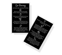 Boutique Marketing LLC Ear Piercing Aftercare Instructions Card | 50 Pack | Size 2x3.5 inch inch Business Card | AAD Black with White Design