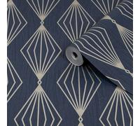 Boutique Marquise Sapphire Gold Effect Geometric Textured Wallpaper