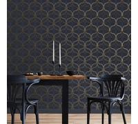 Graham & Brown Wallpaper Boutique Refine Geo - Navy & Gold, Paste-the-Wall Geometric, 10000 x 520 mm