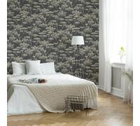 Boutique Serene Seed-Head Black & Gold Floral Wallpaper