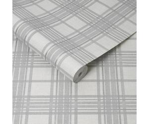 Boutique Superfresco Easy Silver Country Tartan Checkered Wallpaper