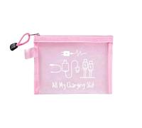 BoutiqueBF “All My Charging Shit” Zipper Pouch - Clear Mesh First Aid Bag for Medications, EpiPens, Travel Toiletries & Emergency Supplies - Funny Medical Organizer, 23x18cm (Pink)