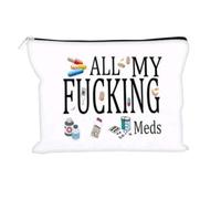 BoutiqueBF Funny White Medication Pouch Bag All My Fcking meds Zipper Pouch for Pills, Vitamins & Supplements Travel Pill Organizer, Chronic Illness Gift, Nurse, Adult, Mental Health Humor Bag
