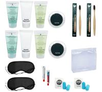 BoutiqueBF Travel Size Toiletries Set For Two-20ml Hotel Holiday Mini Size Amenities Kit with Eye Mask and Ear Plugs, 17 Pieces and PVC Bag