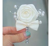 Boutonniere Bridegroom Groom Men's Boutonniere Groomsmen Best Man Boutineer with Pin Brooch Corsage for Wedding Homecoming Prom Suit Decor Bowknot Turquoise 1 Piece (Cream Pack of 2)