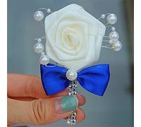 Boutonniere Bridegroom Groom Men's Boutonniere Groomsmen Best Man Boutineer with Pin Brooch Corsage for Wedding Homecoming Prom Suit Decor Bowknot Turquoise 1 Piece (Sapphire Pack of 4)