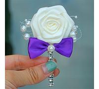 Boutonniere Bridegroom Groom Men's Boutonniere Groomsmen Best Man Boutineer with Pin Brooch Corsage for Wedding Homecoming Prom Suit Decor Bowknot Turquoise 1 Piece (Purple Pack of 4)