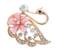 Boutonniere Pins Lapel Badge Sparkle Pin Animal Rhinestone Swan Glitter Crystal Brooch Pink Zinc Alloy