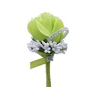 Boutonniere Rose Flower Bridegroom Groom Men's Brooch Boutonniere Groomsmen Best Man Boutineer Corsage with Pin for Wedding Prom Homecoming Party (Green Pack of 2)