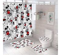 Bouwdar Non-Slip Shower Curtain Set with 4 Pieces: Includes Shower Curtain, Rugs, Toilet Lid Cover, and Bath Mat. Waterproof Polyester Fabric Bathroom Curtain with 12 Hooks. 72 x 72 inches