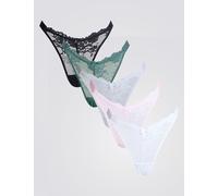 Boux Avenue 5pk Fran Lace High Leg Thongs Multi