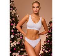 Boux Avenue Bow Embroidered Ribbed Seamless Thong Blue