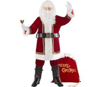 Boveco 10PCS Deluxe Christmas Santa Claus Costume Men Santa Suit Cosplay Adult Red Velvet Outfit Xmas Holiday Party XL