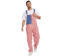Boveco American Flag Overalls for Men Striped Patriotic Onesie 4th of July Bib Independence Day Romper USA Oversized Jumpsuit, Blue, XL