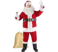 Boveco Christmas Santa Claus Costume for Men Adult 11 Pcs Deluxe Suit Outfit Xmas Santa Holiday Party Cosplay S Red