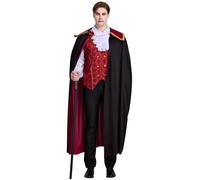 Boveco Men's Vampire Costume Adult 5 Pcs Halloween Dracula Outfit Set | Halloween Vampire Costume 6 Size Available 5 Pieces Set Cape Top Cane Stickers for Holiday Party Cosplay