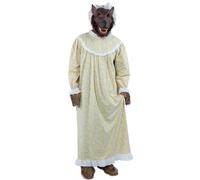 Boveco Wolf Granny Costume Adult Men 3Pcs Cosplay with Head Mask Foot Covers Yellow Floral Dress for Halloween Holiday 2XL/3XL