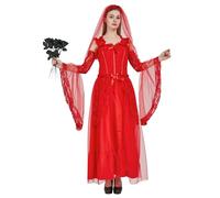 Boveco Women Red Bride Costume Gothic Ghost Bride Dress with Veil Flower for Halloween Wedding Cosplay M