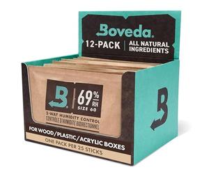 Boveda 69% Two-Way Humidity Control Packs For Plastic & Wood Humidifier Boxes & Zip Lock Bags - Size 60 - 12 Pack - Moisture Absorbers - Humidifier Packs - Individually Wrapped Hydration Packets