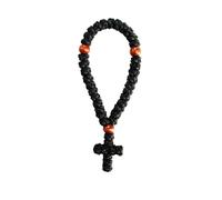Bovemee 1Pc Handmade Christian 33 Knot Orthodox Greek Omboskoini Prayer Rope Protection Blessing Cross Charm Tassel Car Hanging Charm, Black