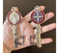 Bovemee 2Pcs/Set Enamel Double Side Saint Benedict 4.9inchX2.9inch Key Blessing For Protection - Medalla de san benito Home and Door hanger - Wall Hanger Catholic Easter Day Gifts San Benito Gift